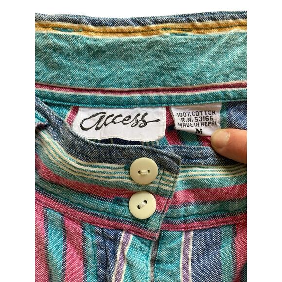 Vintage 80s Preppy Boho High Rise Pleated Cotton Stripe Bermuda Shorts XS/2 - Picture 5 of 5